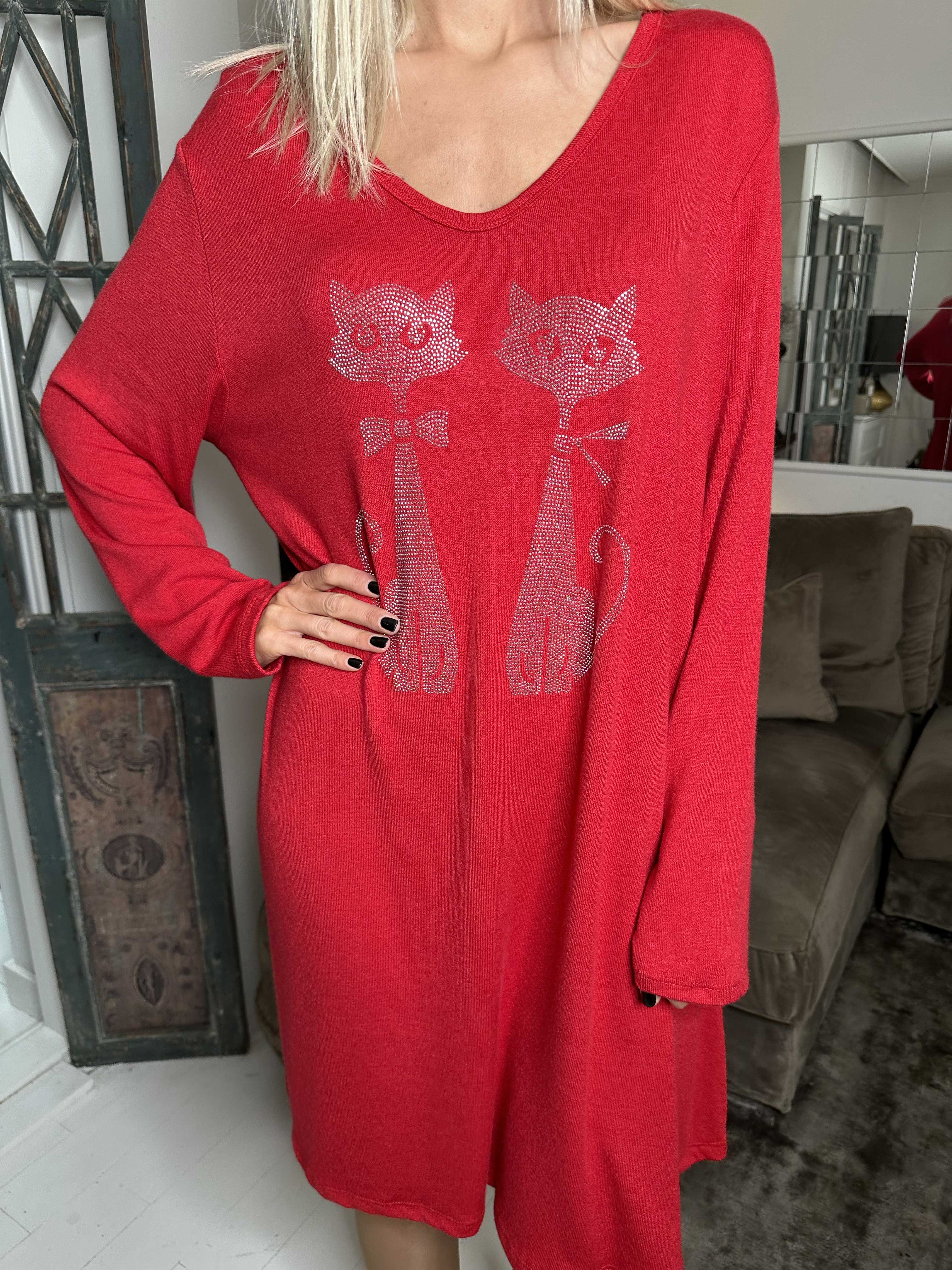 Talia - Blød kjole i viskose med kattemotiv af similisten